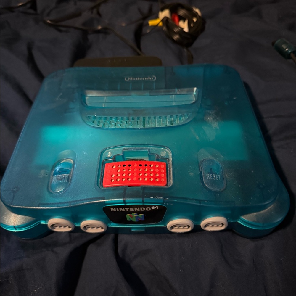 Nintendo 64 Aqua Blue Console with Red Accents